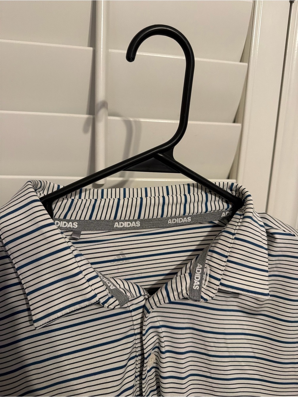 adidas Men’s White and Navy Striped Polo
